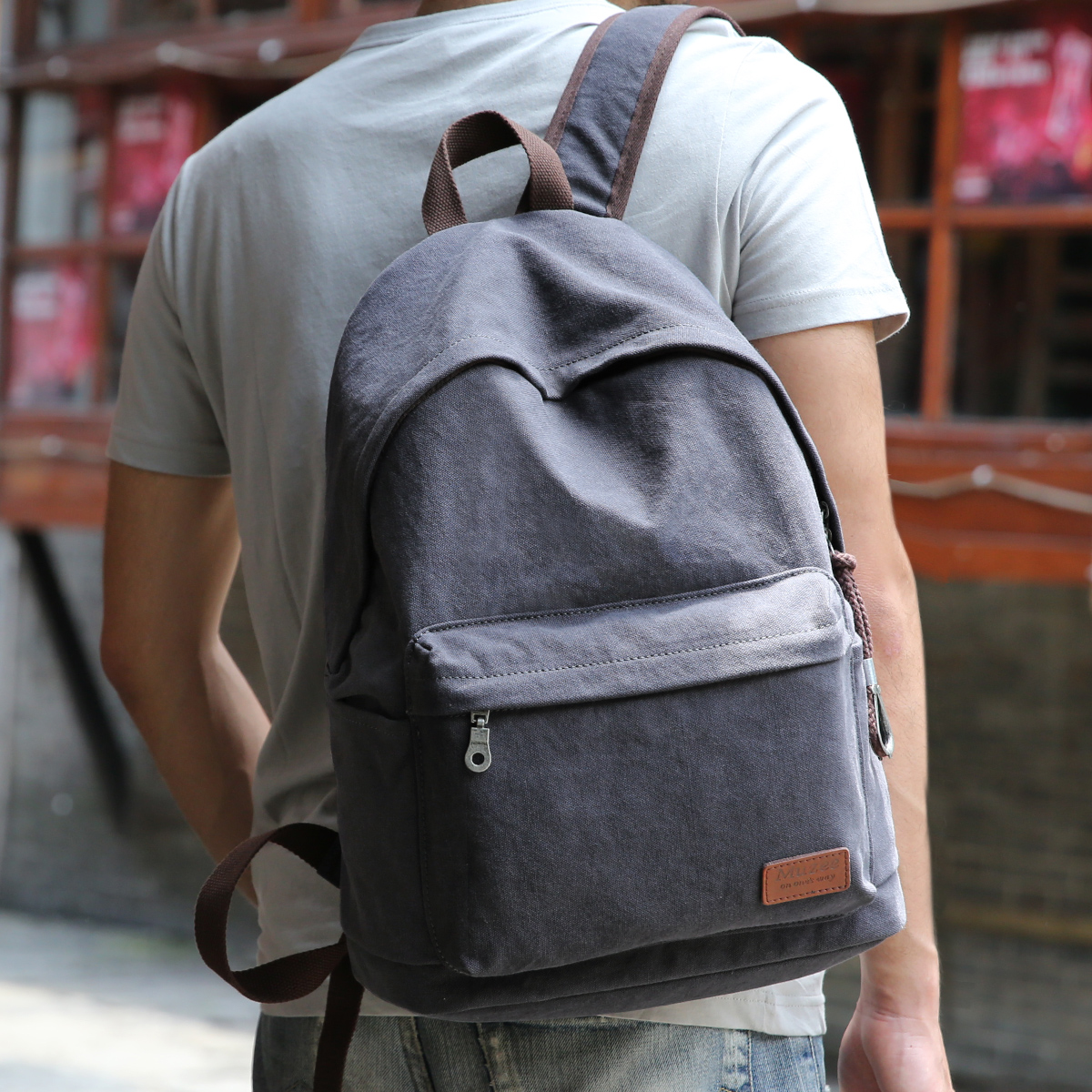 雙肩包男韓版帆布背包簡約電腦包旅行包高中生大學生書包男