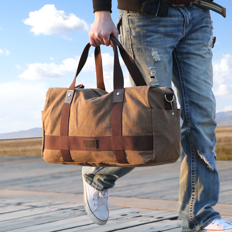 大容量運動休閑手提包旅行包男士短途出差行李包帆布旅游袋