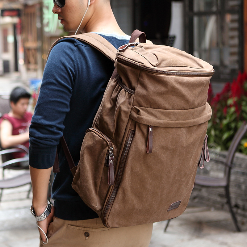 男士背包雙肩包歐美青年大容量旅行包休閑帆布包戶外旅游包