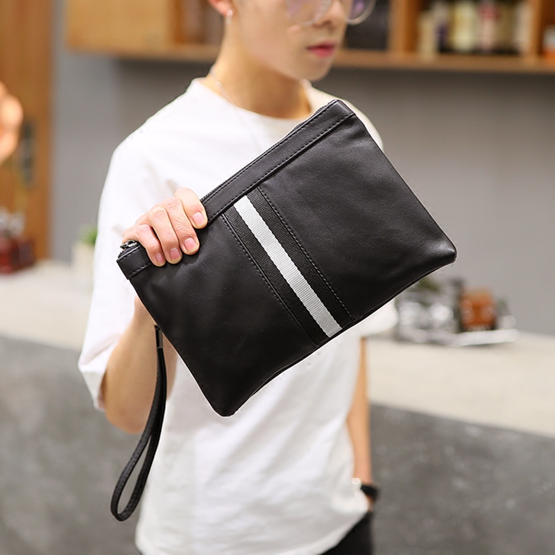 新款男士韓版手抓包潮流撞色皮質手拿包輕商務休閑iPad包