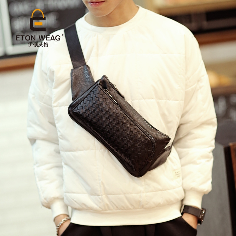 韓版男士新款胸包潮流手工編織胸前包休閑單肩斜跨包手機包腰包